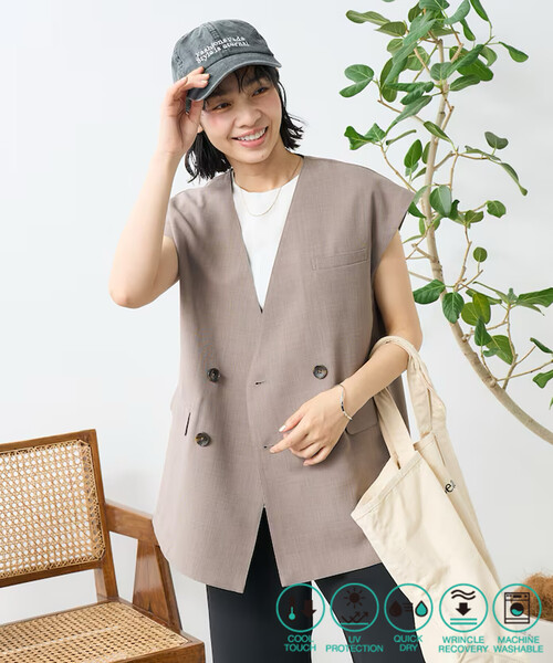 未使用タグ付☆ ICB ダブルブレスト ジレ 46 17T 接触冷感 ベスト FREAK'S STORE（フリークスストア） ベスト ジレ 夏 接触冷感/UV