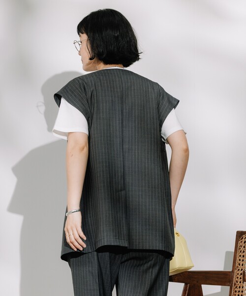 FREAK'S STORE ベスト ジレ 接触冷感/UV リネンタッチ ダブル