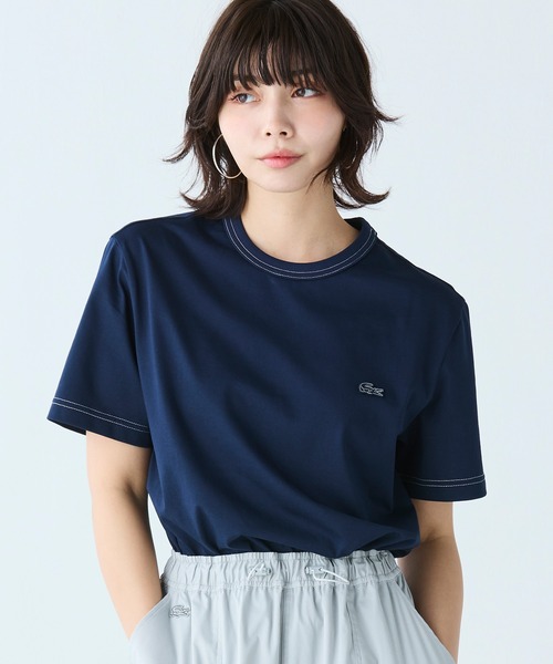 LACOSTE tシャツ 配色ステッチ半袖Tシャツ メンズ レディース