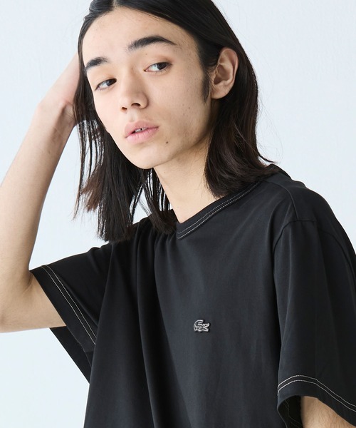 すぐ届く【LACOSTE】配色ステッチTシャツ 半袖 コットン LACOSTE tシャツ 配色ステッチ半袖Tシャツ メンズ レディース