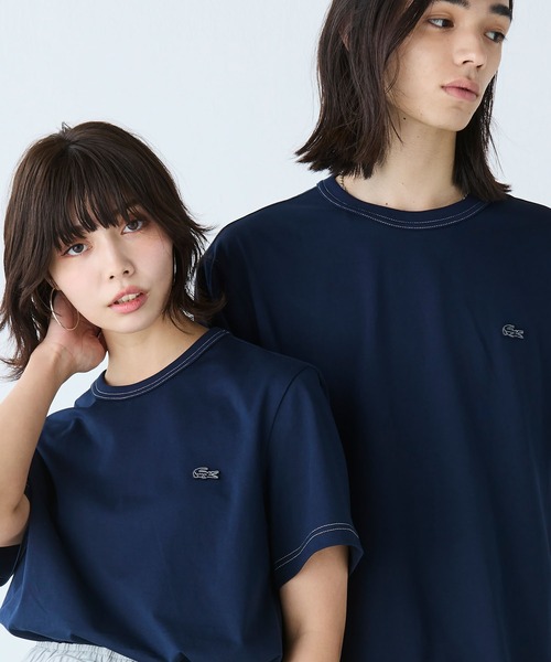 LACOSTE tシャツ 配色ステッチ半袖Tシャツ メンズ レディース