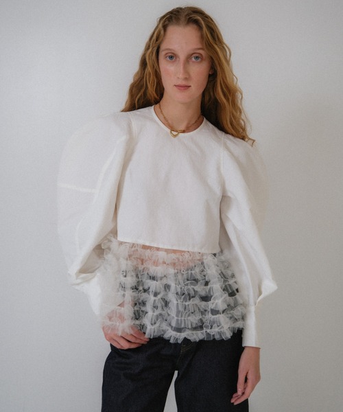 ブラウス シャツ tulle frill peplum blouse レディース