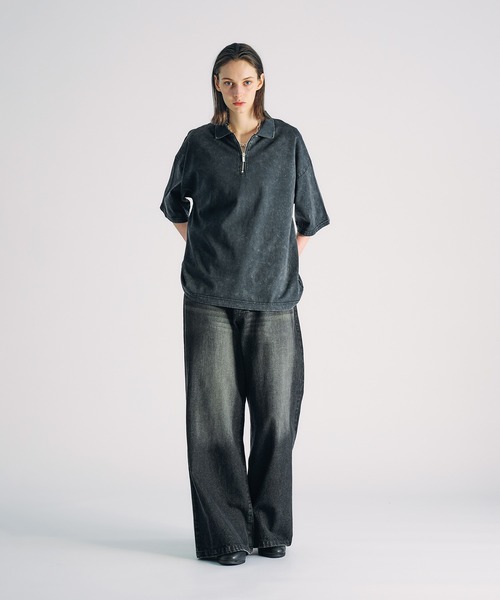 LANVIN レディース ポロシャツ グレー スモーキー模様 ハーフジップ selle glant ポロシャツ HALF ZIP SNOW POWDER POLO SHIRT