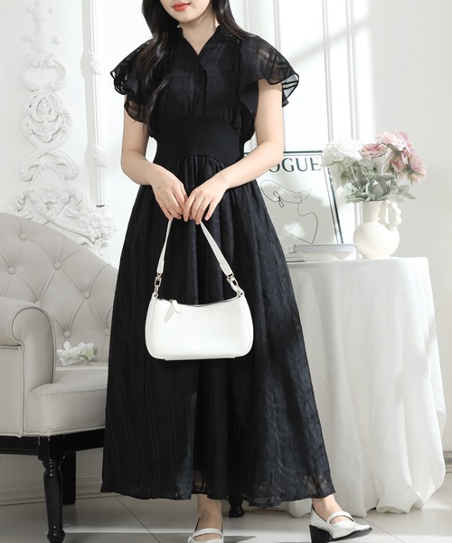Lace Ladies ワンピース シアー タータンチェック フレア袖