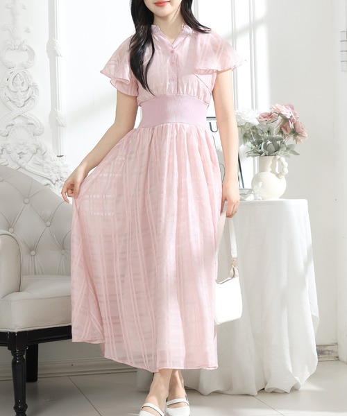 【美品】バーバリーブルーレーベル　ギャザーチェックワンピース　ピンク Lace Ladies ワンピース シアー タータンチェック フレア袖