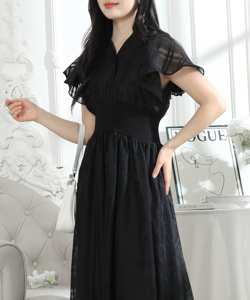 レディース 薄手ワンピース フリルチェックフレアスカート c1060 Lace Ladies ワンピース シアー タータンチェック フレア袖