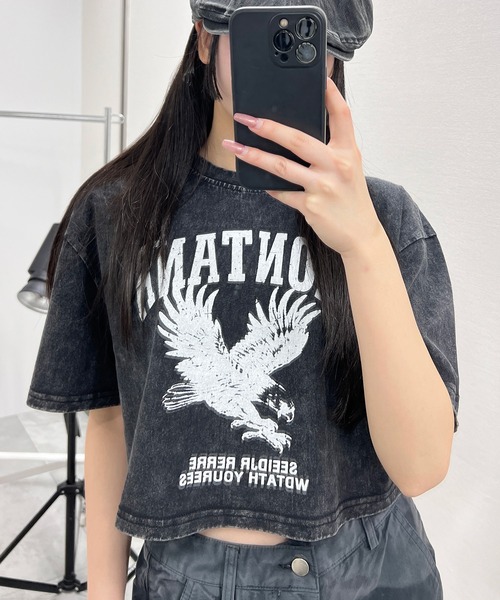 tシャツ ピグメント刺繍クロップドTシャツ レディース pigment-dyed cropped T-shirt/クロップドピグメントTシャツ（T