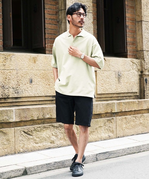 メンズ ポロシャツ ドロップショルダー 5分袖 配色 S02511 JIGGYS SHOP ポロシャツ メンズ トップス 5分袖ポロシャツ