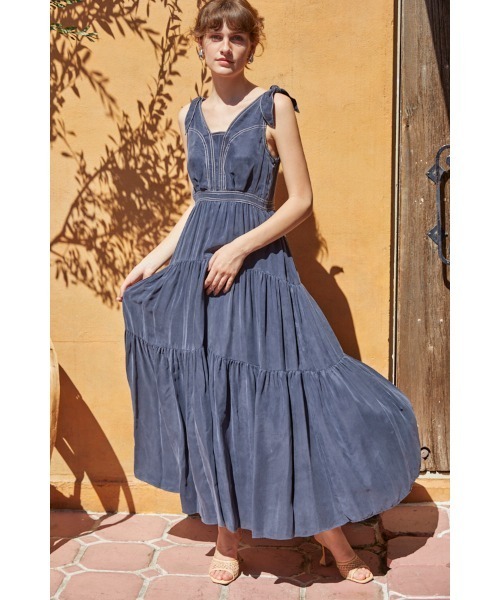 Estella.K ワンピース Regina Long Dress バイカラーステッチロング