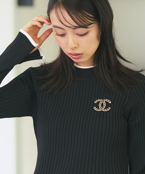 「RUIRUE BOUTIQUE」 長袖ニット L ブラック×ホワイト レディース_画像4