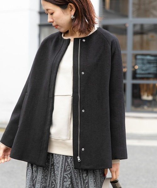 美品 アーバンリサーチドアーズ　Super110's ノーカラーコート ブラック URBAN RESEARCH Sonny Label ノーカラーコート FREE ブラック