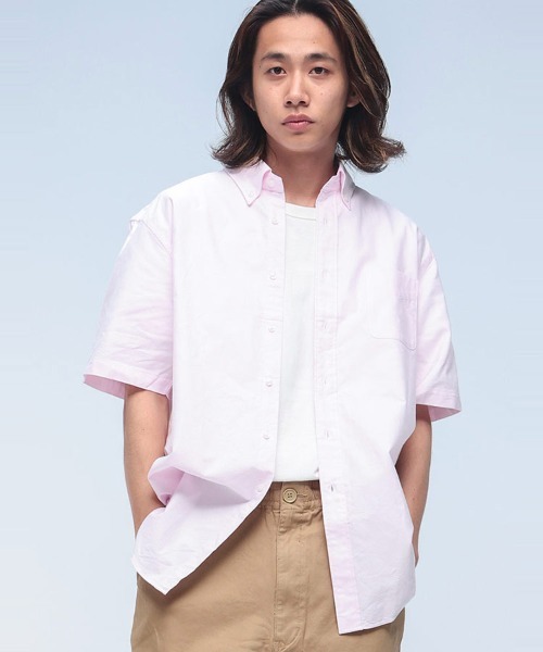 シャツ 半袖 CREW ナチュラルストレッチ ボタンダウン オックスシャツ