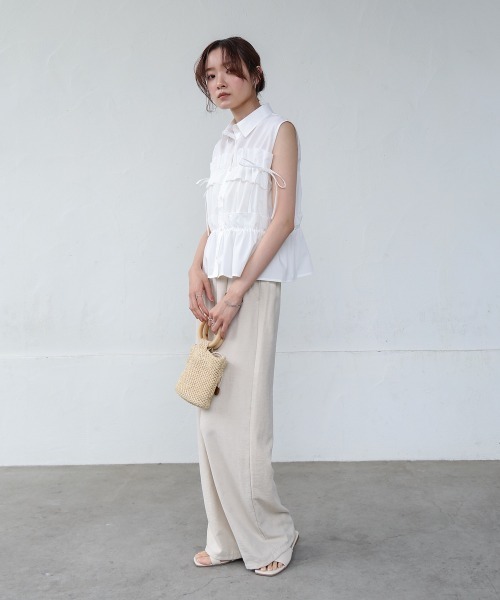KAPITALキャピタル プリーツギャザー ノースリーブコットンリネン リボンブラウストップス【S(1)】【LTSA72156】 2017 SPRING & SUMMER | KAPITAL CLOTHING | KAPITAL