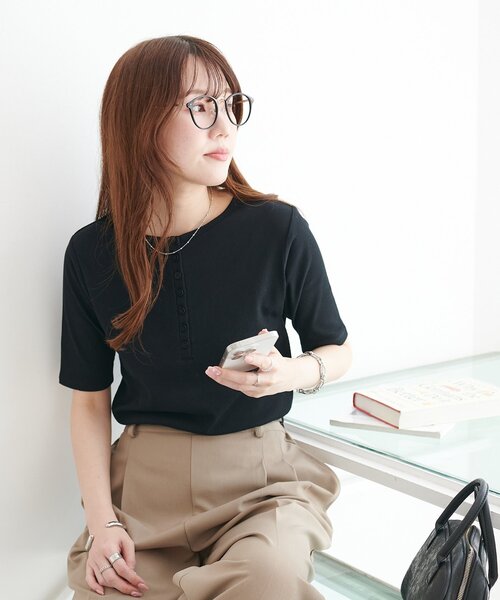 tシャツ シアーリブトップス レディース Discoat tシャツ シアーリブヘンリー5分袖 レディース