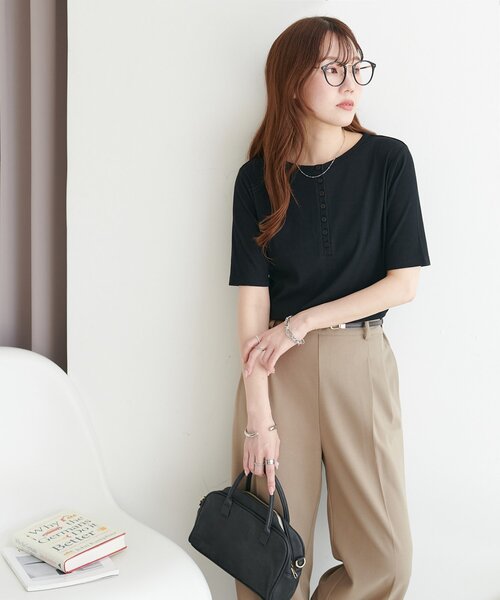 tシャツ シアーリブトップス レディース Discoat tシャツ シアーリブヘンリー5分袖 レディース