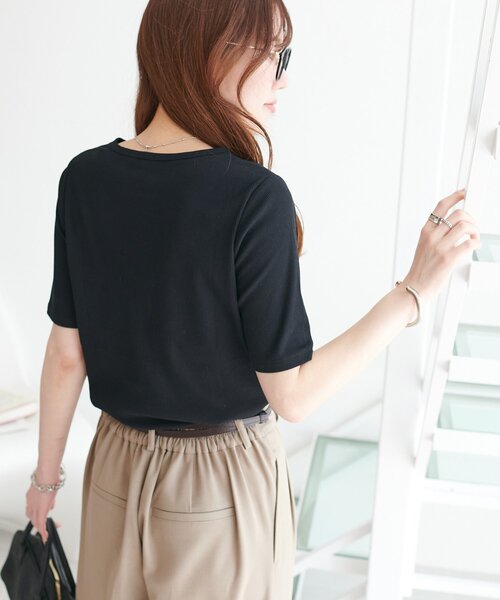 tシャツ シアーリブトップス レディース Discoat tシャツ シアーリブヘンリー5分袖 レディース