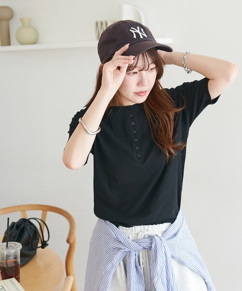 tシャツ シアーリブトップス レディース Discoat tシャツ シアーリブヘンリー5分袖 レディース