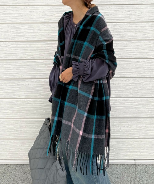Q ストール マフラー ブロックチェックストール レディース : ZOZOTOWN