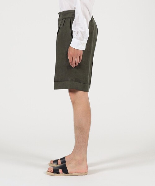 パンツ フレンチリネン バックベルト ショートパンツ メンズの画像