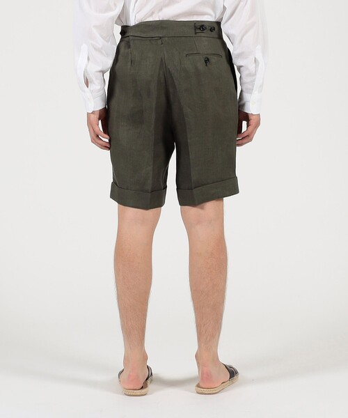 パンツ フレンチリネン バックベルト ショートパンツ メンズの画像