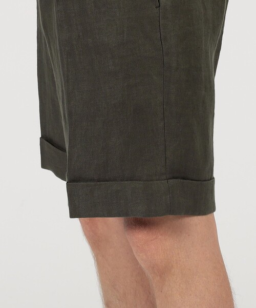 パンツ フレンチリネン バックベルト ショートパンツ メンズの画像