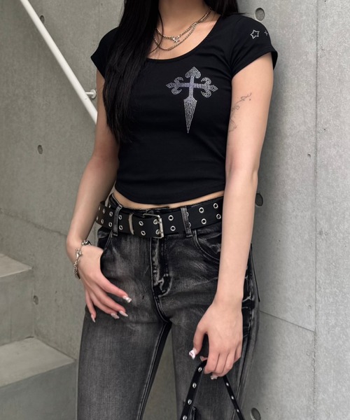 tシャツ cross stone cropped T-shirt レディース メンズ
