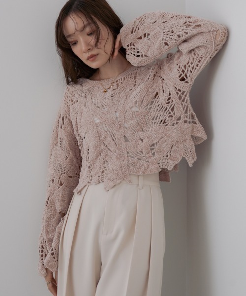 BAB（バブ） tシャツ モールヤーンクロシェショートトップス