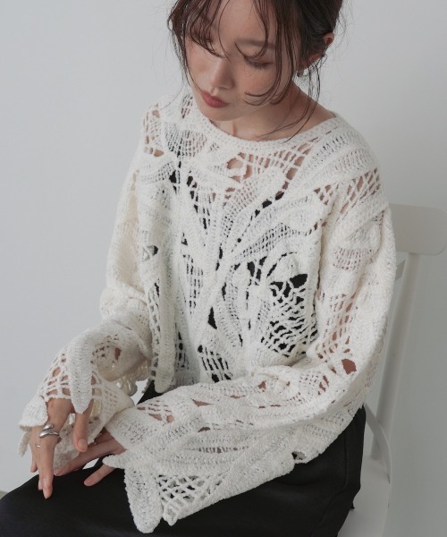 BAB（バブ） tシャツ モールヤーンクロシェショートトップス