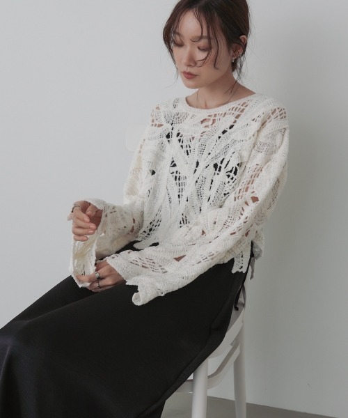 BAB（バブ） tシャツ モールヤーンクロシェショートトップス