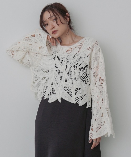 BAB（バブ） tシャツ モールヤーンクロシェショートトップス