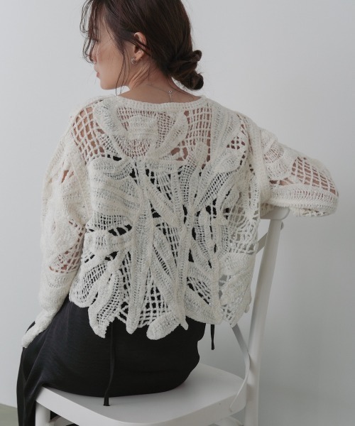 BAB（バブ） tシャツ モールヤーンクロシェショートトップス