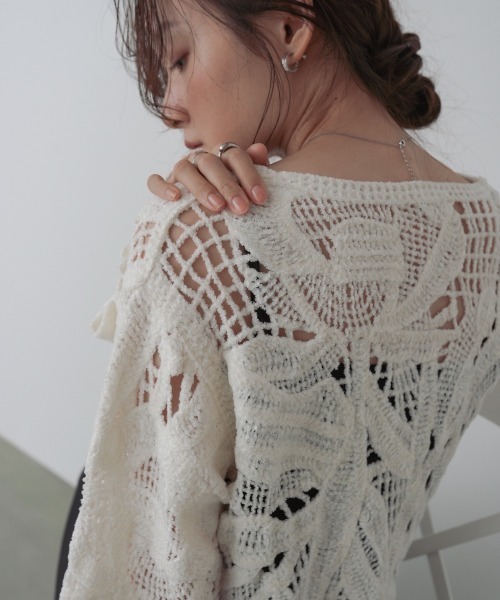 BAB（バブ） tシャツ モールヤーンクロシェショートトップス