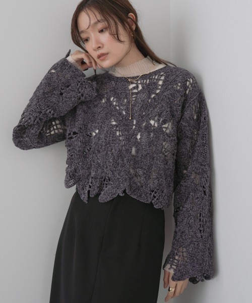 BAB（バブ） tシャツ モールヤーンクロシェショートトップス