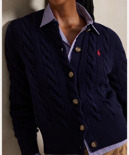 ラルフローレン レッド ケーブルニット ウールカシミヤ カーディガン　Mサイズ POLO RALPH LAUREN（ポロ ラルフ ローレン）の「ケーブルニット