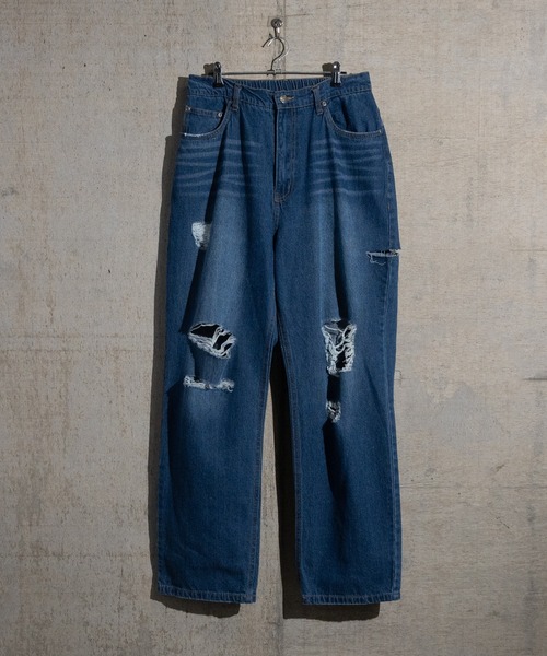 「JOHN'S CLOSET」 「Jungle Storm」ダメージ加工デニムパンツ MEDIUM サックスブルー メンズ