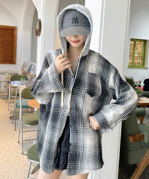☆美品☆Rady 完売　チェックシャツ♪ ブラウス シャツ 「Good Riddance」フード付き オーバーサイズ