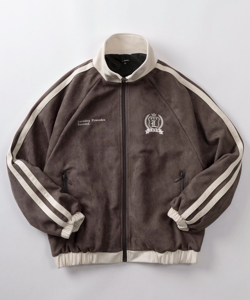 ジャージ 「85」フェイクスウェード ワンポイント刺繍 ジップブルゾン