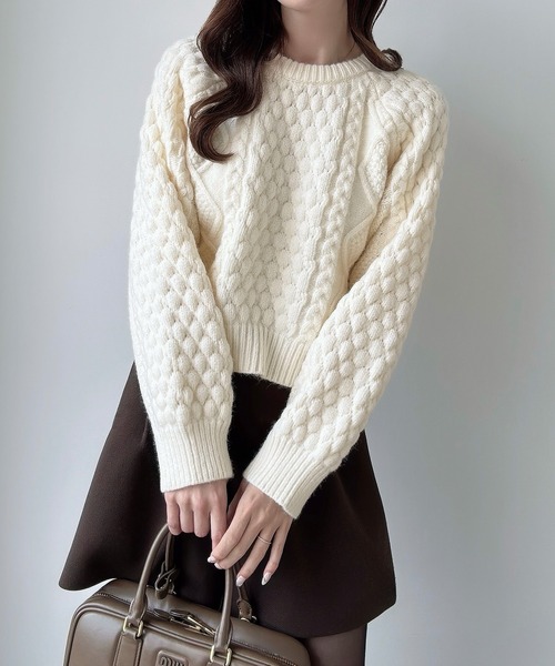 Meiru ニット セーター ポップコーンケーブルニット レディース