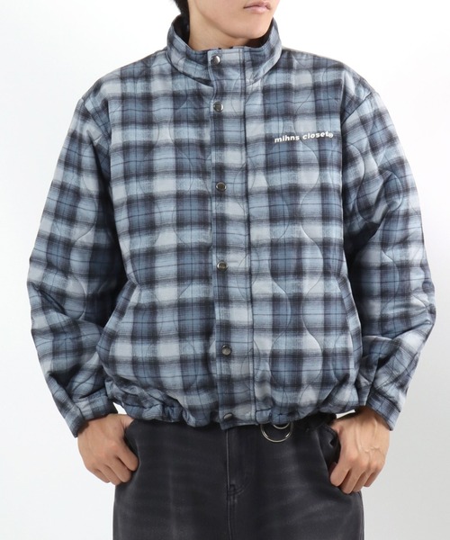 ダウンコート ダウンジャケット チェック ウェーブキルティング