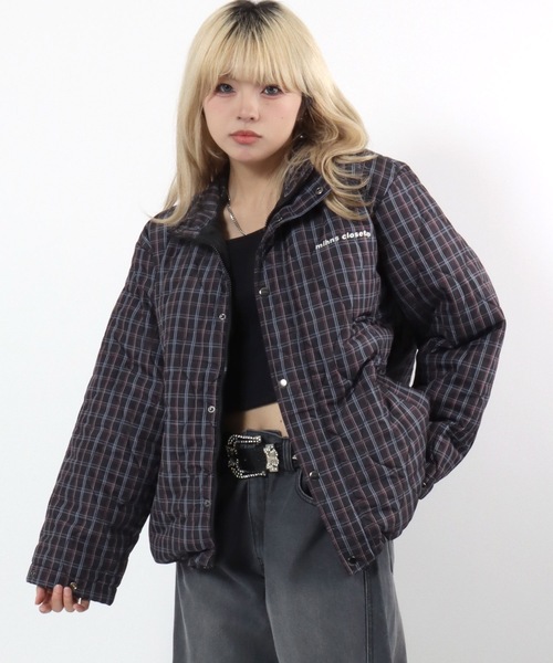 22ssta様✨ ダウンジャケット キルティング チェック柄 リブ袖 M 紺 22ssta様✨ ダウンジャケット キルティング チェック柄 リブ袖 M 紺