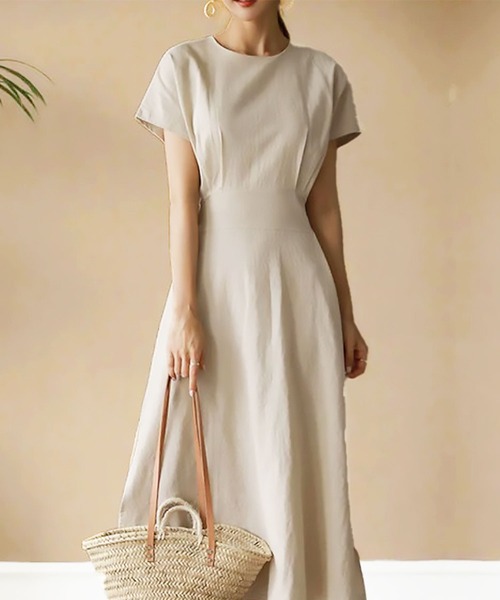 「Amulet」 半袖ワンピース M ベージュ レディース_画像2