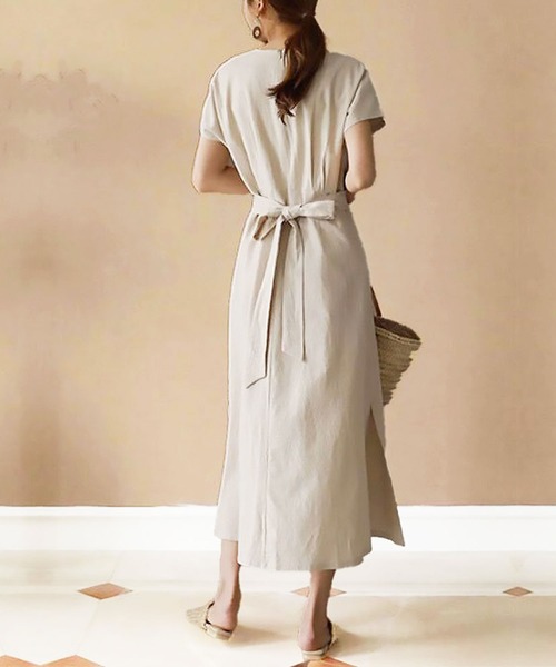 「Amulet」 半袖ワンピース M ベージュ レディース_画像9