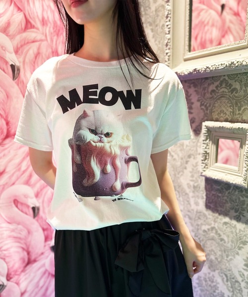 MILKBOY キャット柄 半袖シャツ MILKBOY（ミルクボーイ） tシャツ 半袖 CAT CUP Tシャツ レディース