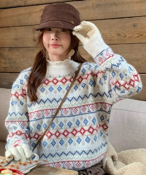 DIAVEL ニット セーター 「秋冬新作」ノルディック柄フェアアイル