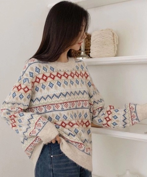 DIAVEL ニット セーター 「秋冬新作」ノルディック柄フェアアイル