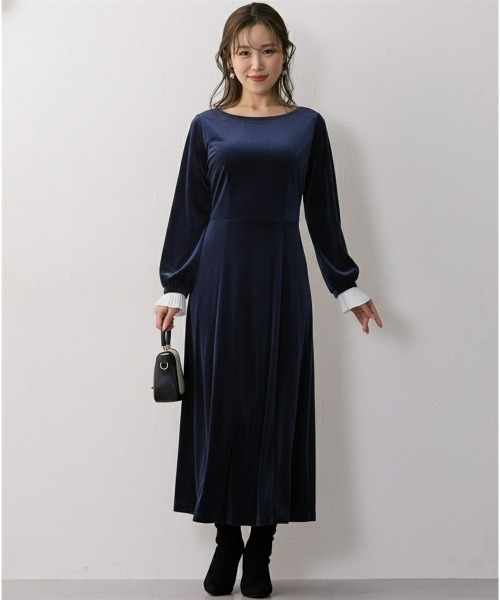 フラメンコ　ワンピース　ネイビーベロアワンピースのみ販売 Nissen glamor（ニッセングラマー） 喪服 ワンピース 「大きい胸専用