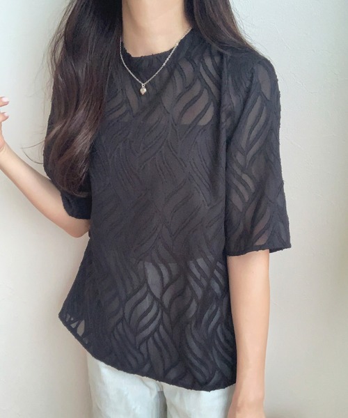 「LAUIR」 半袖ブラウス MEDIUM ブラック レディース_画像7