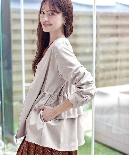 「Tiaclasse」 ブルゾン L グレイッシュベージュ レディース_画像5