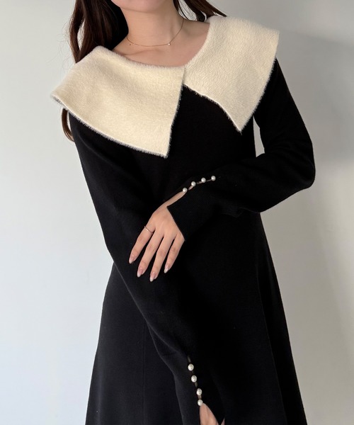 「mipiarl」 ニットワンピース LARGE チャコール レディース_画像5