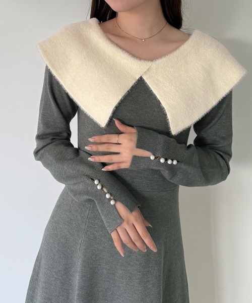 「mipiarl」 ニットワンピース LARGE チャコール レディース_画像9